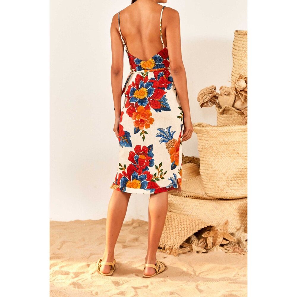 FarmRio white pineapple flowers midi dress